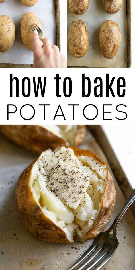 Perfect Baked Potato Recipe! Easy to make and delicious served alongside all your favorite family meals, learn How to Bake Potatoes that have crispy flavorful outside and a soft and fluffy inside. How To Bake Potatoes, Butter Finger Dessert, Potato Calories, Pizza Pasta Casserole, Perfect Baked Potato, Potatoes In Microwave, Potatoes In Oven, Potatoes Baked, Dinner Favorites