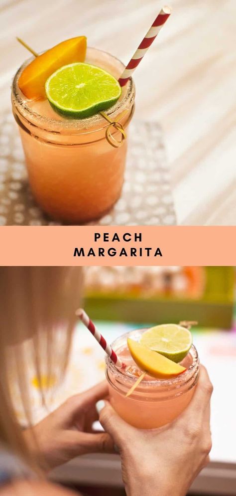 Peach Margarita - A Beautiful Mess Peach Margaritas, Peach Margarita, How To Peel Peaches, Whiskey Cocktail, Fresh Peaches, Peach Recipe, Kraft Recipes, Easy Cocktails, Simply Recipes