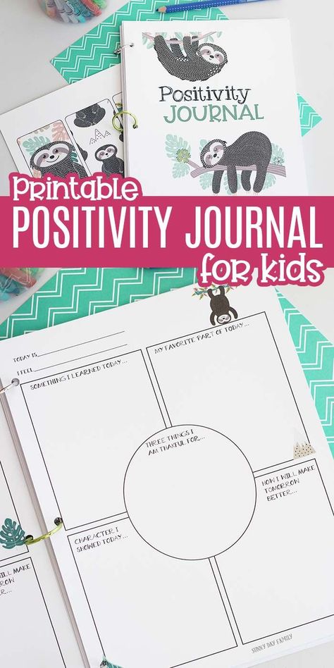 Adorable printable Positivity Journal to help encourage gratitude and happiness! This gratitude journal is great for kids and adults and encourages you to record positive experiences every day. Perfect for Thanksgiving or to give as a gift. Kids and adults will love this adorable sloth journal with prompts for gratitude and character each day. #journal #journaling #journalideas #sloth #gratitudejournal Gratitude For Kids Free Printable, Happiness Project Ideas, Kids Journal Prompts, Journal Ideas For Kids, Emotion Journal, Bullet Journal For Kids, Positive Journal, Positivity Journal, Gratitude Journal For Kids