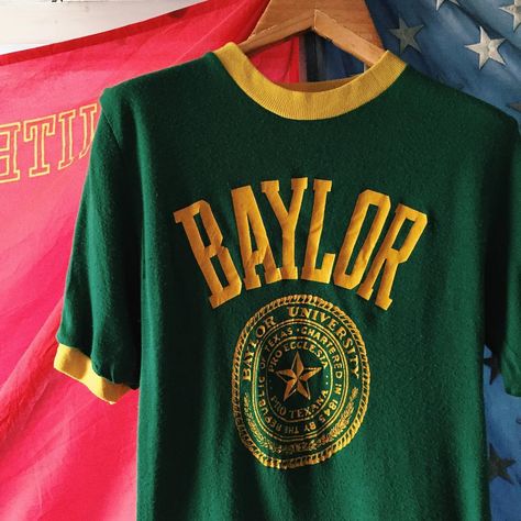 VINTAGE SHOWROOM on Instagram: “Vintage 1960s Baylor University ringer tee all cotton original true vintage, blind stitch, faded tag with very good condition Size Small…” Vintage Ringer Tshirt, Vintage Showroom, Athletic Fonts, Baylor University, Blind Stitch, Idea Board, Ringer Tee, Summer 24, Athletic Apparel