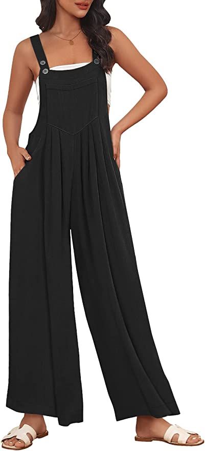 AUTOMET Womens Overalls Wide Leg Jumpsuits Casual Bib Summer Rompers Jumpers Loose Sleeveless Straps With Pockets Outfits Loose Fit Jumpsuit, Jumpsuits Casual, Overalls Summer, Womens Overalls, Wide Leg Jumpsuits, Summer Rompers, Womens Jumpsuits Casual, Long Pant Jumpsuit, Jumpsuit Casual