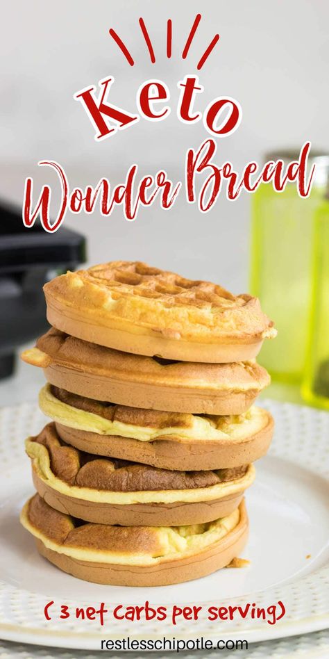 Wonder Bread Chaffle Recipe, Keto Wonder Bread, Wonder Bread Recipe, Wonder Bread Chaffle, Wonder Bread, Chaffle Recipe, Keto Burger, Waffle Maker Recipes, Lowest Carb Bread Recipe