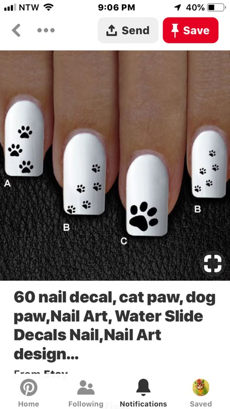 Dog Paw Nail Art, Nails With Paw Prints, Paw Print Nail Designs, Paw Print Nails, Dog Nail Art, Paw Nails, French Tip Manicure, Animal Nail Art, Square Nail Designs