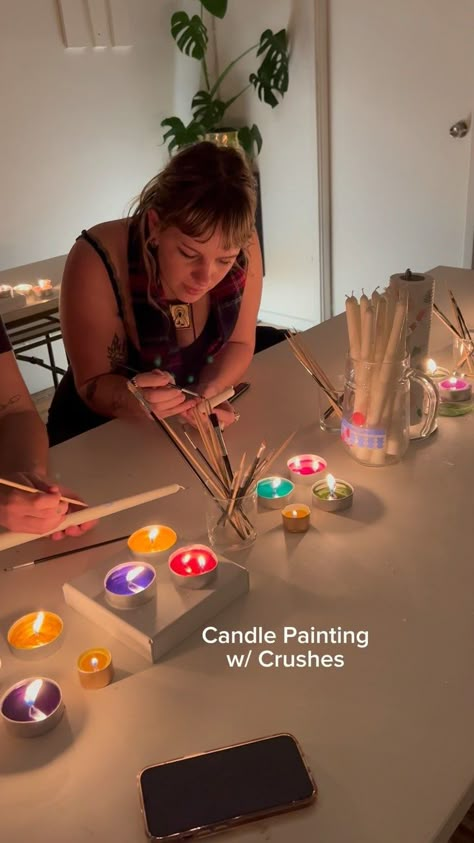 🕯️ About last night! 🕯️ We hosted two Candle Painting workshops to build creativity and community on Karangahape Road. A beautiful and fun… | Instagram Craft Night Party, Candle Painting, Candle Workshop, Paint And Drink, Staff Party, Hand Painted Candles, About Last Night, Birthday Party Crafts, Painting Activities