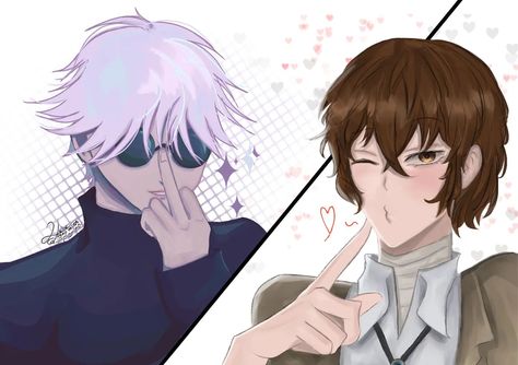 this base but instead of serious & playful - both are playful gojo - @_piperino_ dazai - @vryunda . . . . #bsd #jjk #fanart #dazai #gojo #jujutsukaisen #bungostraydogs #gojofanart #dazaiosamu #dazaifanart #gojosatoru #bsdfanart #jjkfanart #art #digitalart #ibispaint #artistsoninstagram Gojo X Dazai, Dazai Gojo, Jjk Fanart, Dazai Osamu, Bungo Stray Dogs, Digital Art, Fan Art, Anime, Quick Saves