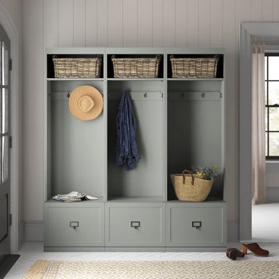 Shoe Storage Wood, Bench Shoe Storage, Bench And Shoe Storage, Entryway Decorating, Front Closet, House Upgrades, Cubby Shelves, Hall Trees, Bedroom Nook