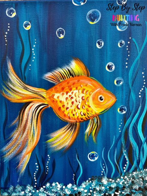 Fish Painting Easy, Fish Painting Acrylic, How To Dry Brush, Paint Board, Animal Paintings Acrylic, Painting 101, Northern Lights Painting, April Art, Underwater Fish