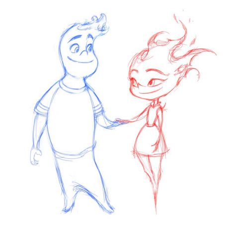 Elemental Sketch, Elemental Movie Tattoo, Elemental Tattoo Ideas Pixar, Disney Pixar Tattoos, Elemental Tattoo Pixar, Elemental Drawing, Ember Drawing, Ember And Wade Drawing, Pixar Characters Drawings