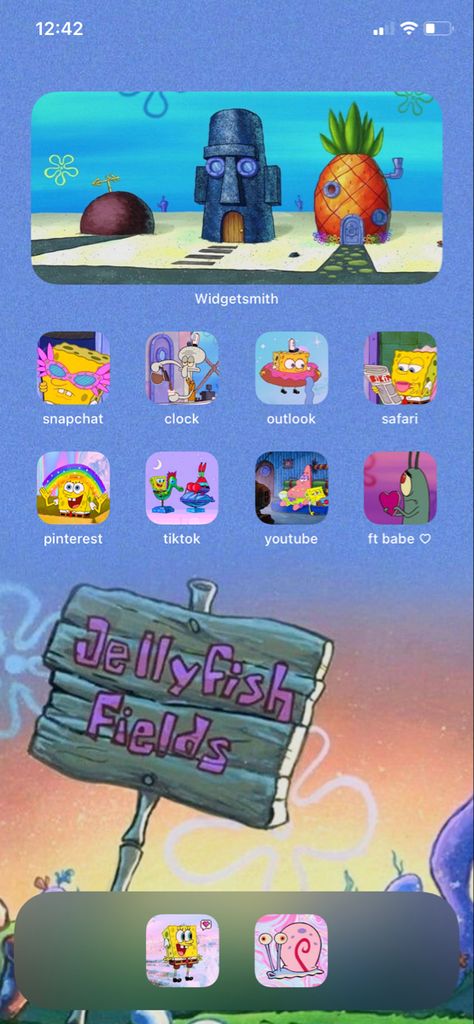 #spongebob #iphone11 #homescreen #aesthetic #bikinibottom Spongebob Widget Aesthetic, Spongebob Homescreen, Home Lock Screen, Spongebob Wallpaper, Theme Background, Homescreen Layout, Iphone Wallpaper App, Homescreen Iphone, Iphone Design