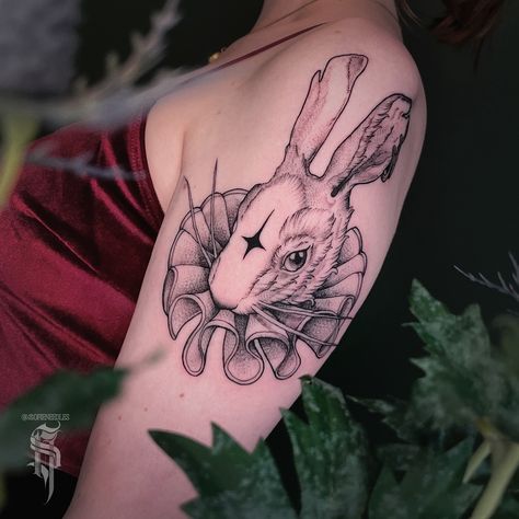 Witchy Arm Tattoo, Bunny Head Tattoo, Samhain Tattoo, Witchy Tattoo Flash, Hare Tattoo, Witchy Tattoos, Think Tattoo, Food Tattoos, Goth Tattoo