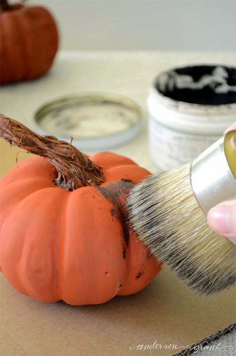 Mineral Paint....the same company that produces Miss Mustard Seed's products.) Pumkin Decoration, Diy Pumpkins, Paper Mache Pumpkins, Fall Pumpkin Crafts, Primitive Pumpkin, Fake Pumpkins, Plastic Pumpkins, Pumpkin Stem, Fall Deco