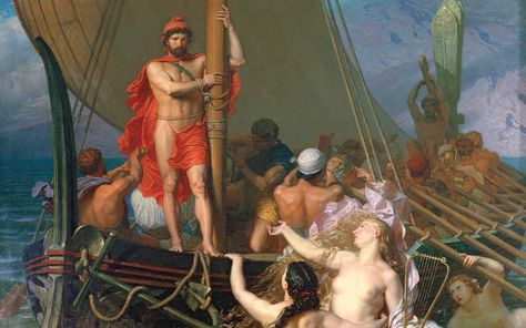 Ulysses and the Sirens, by Léon Belly, 1867, Musée de l’hôtel Sandelin, Saint-Omer © Bridgeman Images. Odysseus And The Sirens, Classical Paintings, The Iliad, Mermaids Sirens, Water Nymphs, Greek History, The Odyssey, Roman Mythology, Greco Roman