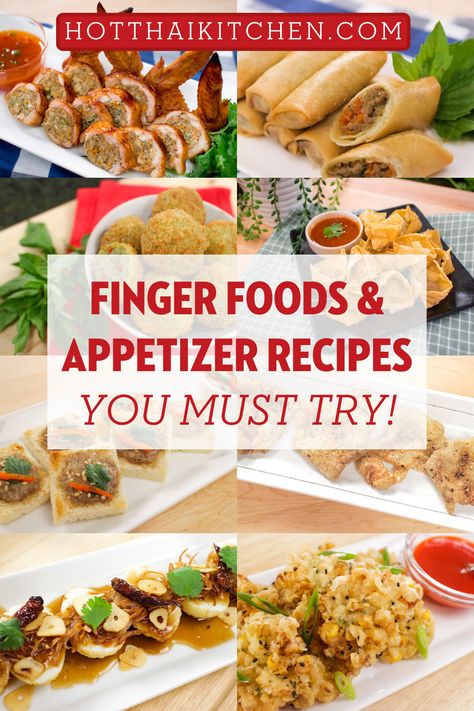 These finger foods and appetizer recipes come with video tutorials that will walk you through everything you need to know and a handy printable recipe for convenience. Enjoy these delicious appetizers in your next holiday meals or just your regular dinner and lunch meals! |how to make finger foods|easy to make appetizer recipes Filipino Finger Foods Parties, Thai Finger Food, Filipino Finger Food, Asian Appetizer Recipes, Asian Appetizers Easy, Asian Finger Food, Thai Appetizer Recipes, Chinese Salads, Asian Food Appetizers