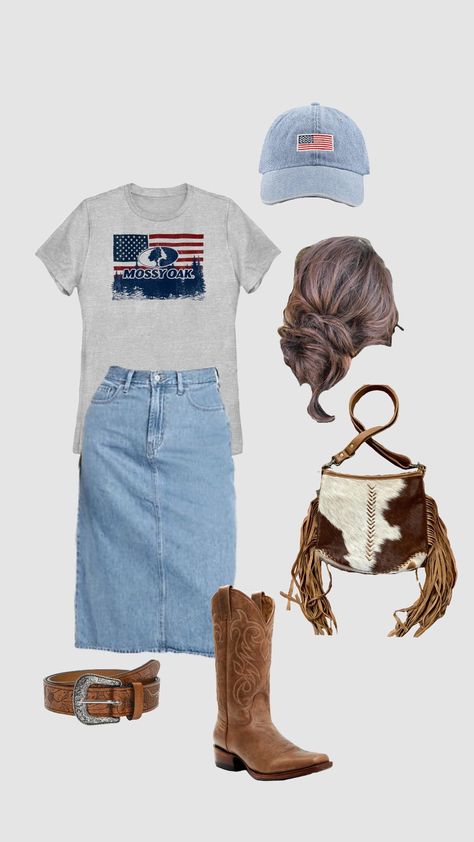 #westernoutfit #modest #modestwestern #fourthofjuly #outfit #pentecostal #skirtinspo #skirt #4thofjuly Skirt Western Outfit, Modest Cowgirl Outfits, Modest Christian Clothing, Holiday Fits, Pentecostal Outfits, Western Skirts, Country Style Outfits, Christmas Outfits Women, Denim Skirt Women