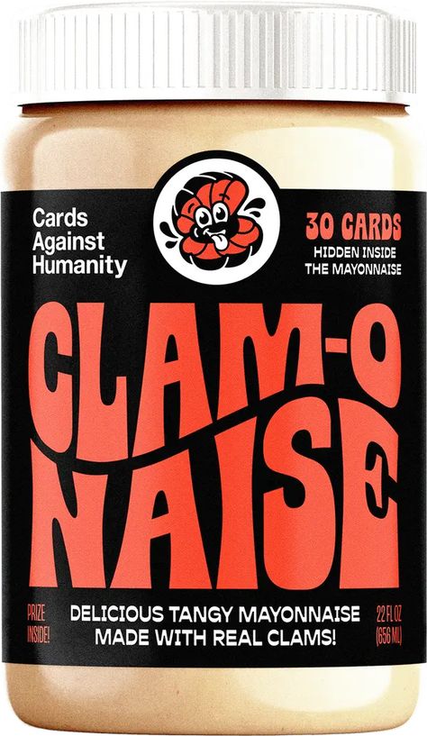 Clam-O-Naise Is The Newest Packaging For Cards Against Humanity's Extension Pack | Dieline - Design, Branding & Packaging Inspiration Clam Illustration, Clams Casino, Bold Logo Design, Food Scientist, Clam Bake, Dirty Martini, Poppy Red, Bottle Packaging, Branding Packaging