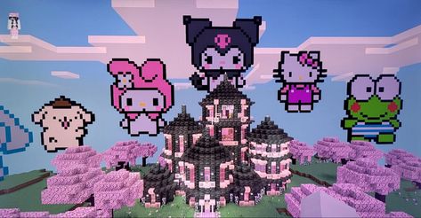 @lovesickdoe on twitter Sanrio Minecraft, Hello Kitty Lego, Hello Kitty Room Decor, Minecraft Interior Design, Bangunan Minecraft, Minecraft House Plans, Minecraft Pictures, Hello Kitty House, Easy Minecraft Houses