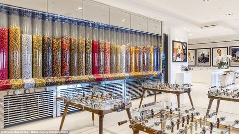 Inside the mega-mansion lies a candy room (pictured) filled with $200,000 worth of treats ... Bel Air Road, Bel Air Mansion, Candy Room, Designer Couch, Houses In America, Mega Mansions, Modern Mansion, Expensive Houses, Los Angeles Homes