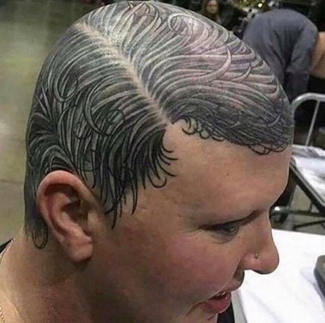 30 Fantastic Randoms To Get You In The Mood - Funny Gallery Head Tattoo Hair, Tato 3d, Hair Tattoo Designs, Hairline Tattoos, Best 3d Tattoos, Scalp Tattoo, Hair Tattoo, Tattoo Fails, Tattoos For Black Skin