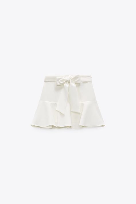 Asymmetric Bodysuit, Zara Skort, Bow Skirt, Zara Australia, Oyster White, Bow Shorts, Zara Skirts, Girls Wear, White Skirts