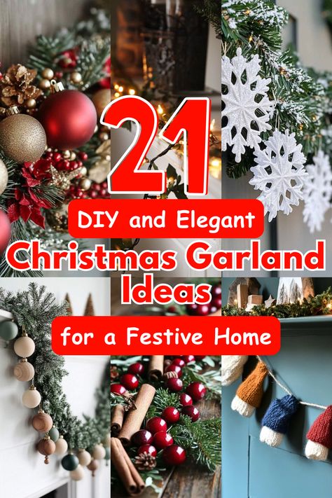 Get inspired by 21 Christmas garland ideas to decorate your mantel, tree, or windows. From classic red and gold to cozy knitted garlands, there’s something for everyone! #ChristmasGarlandIdeas #HolidayDecor #DIYGarlands #FestiveHomeDecor #ChristmasInspiration #ChristmasGarland Diy Garland With Ornaments, Christmas Trees With Garland, Christmas Garlands Ideas Diy, How To Decorate Garland, Winter Garland Ideas, Real Garland Christmas, Homemade Garland Christmas, Christmas Garland Ideas Diy, Simple Christmas Garland