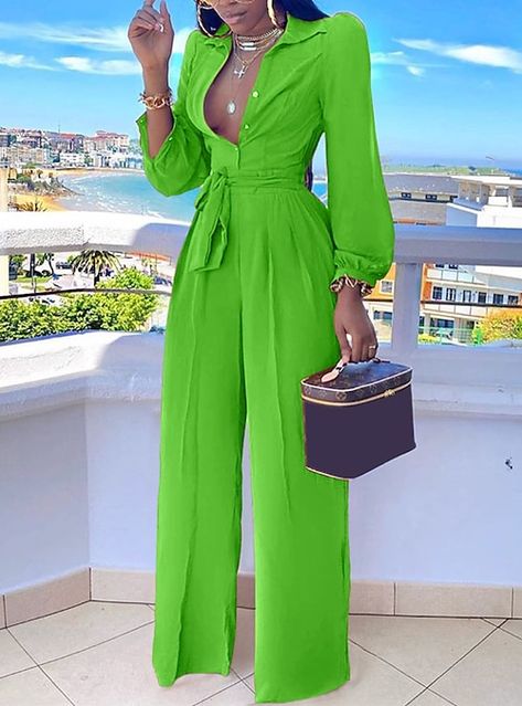 Happy Outfit, Shirt Jumpsuit, High Waist Jumpsuit, Shopping Lifestyle, Collar Jumpsuit, Suit Jumpsuit, Laced Up Shirt, Outfit Shopping, Green Jumpsuit