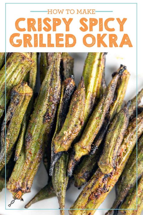 Spicy Grilled Okra: Fresh grilled okra is one of the best and easiest summer recipes! Perfect to grill in a fish basket or on skewers. Plus all the tips you need on how to cook okra without the slime. Grilled Okra Recipes, Smoked Okra, Grilled Food Ideas, Vegan Grill, Sauteed Okra, Grilled Okra, Grill Garden, Grilled Vegetable Recipes, Bunsen Burner