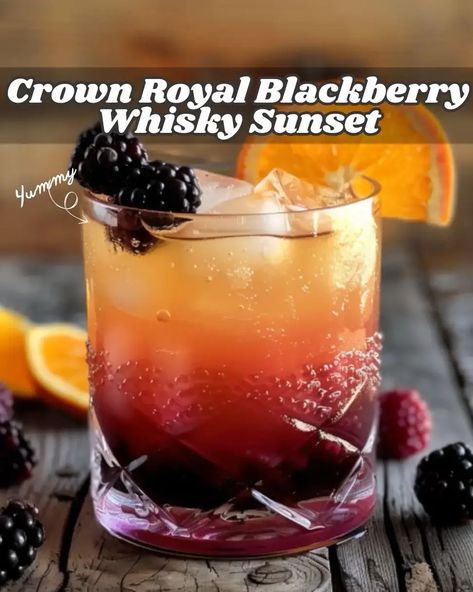 Crown Royal Blackberry Whisky Sunset Recipe - RecipeStrip Crown Royal Recipes, Crown Drink, Blackberry Drinks, Crown Royal Drinks, Royal Recipe, Fun Drink Recipe, Chicken Adobo, Blackberry Recipes, Cocktail Drinks Alcoholic