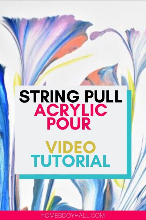 Watch a string pull acrylic pour video tutorial! | acrylic pouring | color theory | pour painting #fluid art #stringpull Bead Painting Art, String Pulling Acrylic Painting, String Painting Pulled Diy, Pull String Art, Painting Flowers For Beginners, String Pull Painting, Acrylic Pour Painting Ideas, Pull Painting, Pour Painting Ideas