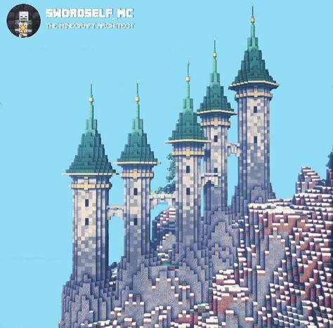 Snow Kingdom Minecraft, Winter Castle Minecraft, Minecraft Building Ideas Winter, Minecraft Tundra Builds, Minecraft Academy, Minecraft Snow Castle, Minecraft Prismarine Builds, Prismarine Builds Minecraft, Minecraft Winter House