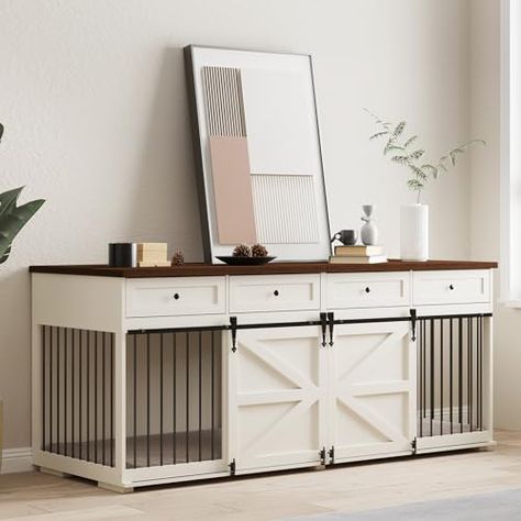 Furniture Style Dog Crate, Double Sliding Barn Doors, Cat Crate, Wooden Dog Kennels, Wooden Dog Crate, Dog Kennel Furniture, Large Dog House, Accent Storage Cabinet, Large Dog Crate