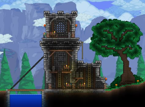 Terraria Bridge, Terraria Castle, Terraria Houses, Terraria Design, Terraria Game, Terrarium Base, Terraria Tips, Terraria House Ideas, Terraria House Design