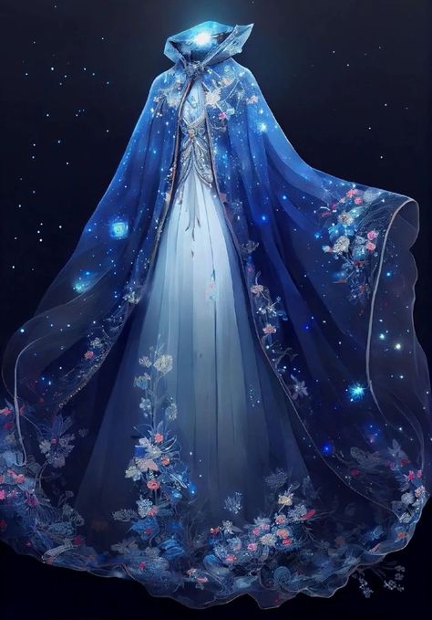 Goddess Dress Fantasy Art, Moon Goddess Aesthetic Dress, Night Goddess Dress, Fantasy Galaxy Dress, Galaxy Dress Gowns, Goddess Core Fashion, Fantasy Goddess Outfit, Galaxy Dress Drawing, Galaxy Outfit Aesthetic