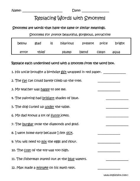 Replacing Words with Synonyms Worksheets Synonyms Sentences Worksheet, Synonyms Worksheets, Synonyms Worksheet, Synonym Activities, Antonyms Worksheet, Context Clues Worksheets, Suffixes Worksheets, 6th Grade Worksheets, Meaning Words