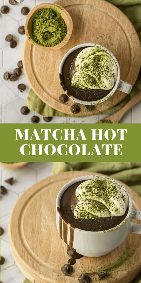 If you love matcha, then you'll love this easy matcha hot chocolate recipe! Matcha and chocolate pair so well together. via @bessiebakes Hot Matcha Latte, Hot Matcha, Holiday Deserts, Coconut Matcha, Matcha Hot Chocolate, Mixology Recipes, Superfood Drinks, Healthy Hot Chocolate, Matcha Recipes