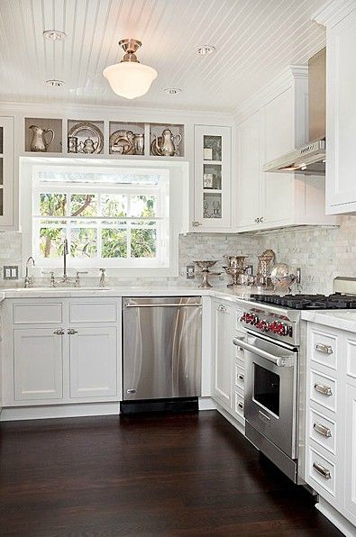 Fridge Panel, Counter Microwave, Kitchens White, Paneled Refrigerator, Microwave Kitchen, Panel Kitchen Cabinets, Beadboard Kitchen, Tiled Kitchen, Gray Tile