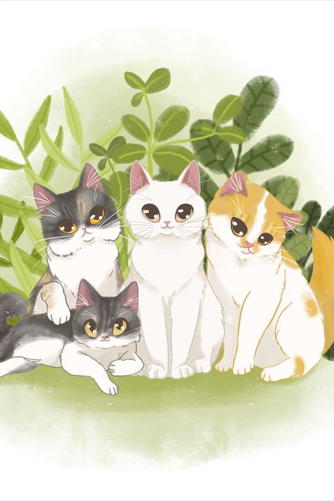 Cat Family Drawing, Cat Family Illustration, Cat Family Photo, Cat Family Portrait, Family Sketch, Beautifully Organized, Inspiration Painting, Cat Sketch, Family Drawing