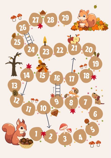 Autumn Worksheets For Kids, Autumn Worksheet, Kindergarten Math Worksheets Free, Preschool Math Worksheets, Kindergarden Activities, Board Games For Kids, Kindergarten Math Worksheets, Preschool Math, Autumn Activities