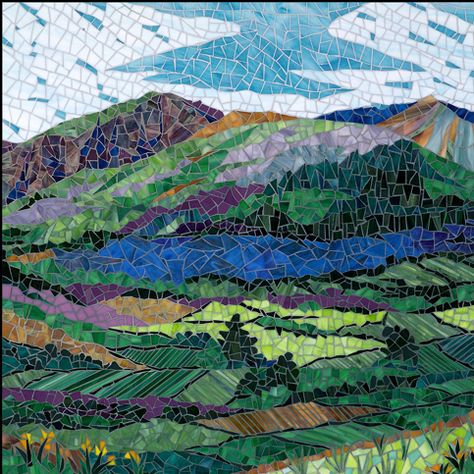 Rhonda Heisler Mosaic Art  do a scenery mosaic on windows.. like looking thru to a nature view... Landscape Mosaic, Mosaic Painting, Mosaic Madness, Mosaic Tile Art, Mosaic Pictures, Landscape Quilts, Mosaic Pieces, Mosaic Artwork, Mosaic Projects