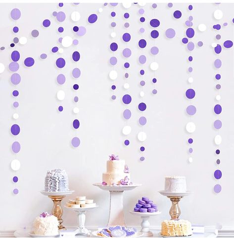 Lilac Theme, Pastel Theme Party, Dot Garland, Purple White Wedding, Lila Party, Purple Party Decorations, Party Girlande, Pastel Theme, Polka Dot Party