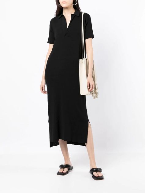 James Perse polo-collared dress Basic Black Dress, Collar Dress, Cold Shoulder, Shoulder Dress, Cold Shoulder Dress, Black Dress, Ootd, Black