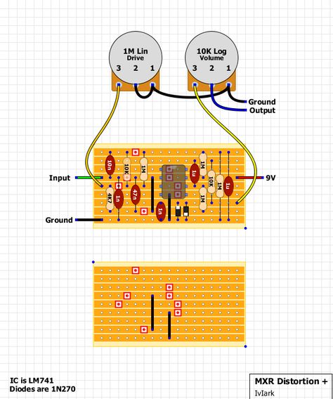 Here's a collection of vero (stripboard) and tagboard guitar and bass effect layouts that we have put together covering many classic and popular effects in growing numbers. Description from tagboardeffects.blogspot.com. I searched for this on bing.com/images Diy Guitar Amp, Diy Guitar Pedal, Voltage Divider, Diy Guitar, Integrated Circuit, For Educational Purposes Only, Distortion Pedal, Guitar Pedal, Electrical Work