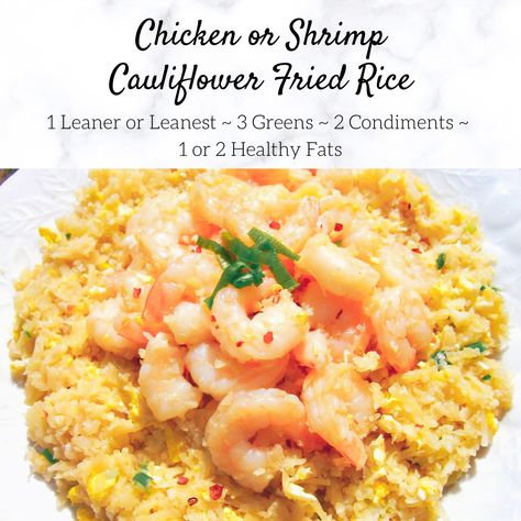 A favorite easy low carb meal to prepare! Perfect for when you are craving fried rice! Using grated cauliflower instead of traditional rice keeps carbs and calories at bay while enjoying a classic Asian dish! Add your favorite protein with the appropriate amount of Healthy Fats and you have a complete Lean and Green meal! Shrimp Cauliflower, Heart Healthy Recipes Low Sodium, Optavia Meals, Lean Protein Meals, Lean Green Meals, Optavia Lean And Green Recipes, Easy Low Carb Meals, Asian Dish, Optavia Lean And Green