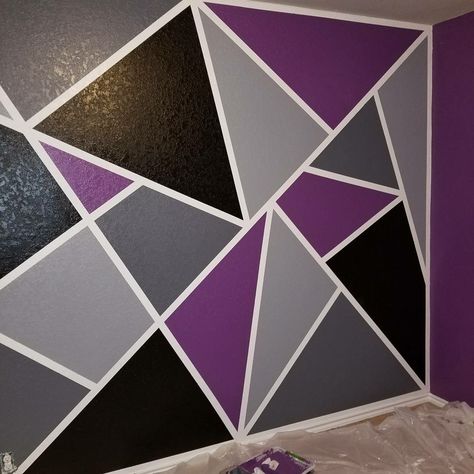 Geometric accent wall, came out great! Geometric Accent Wall, Bedroom Wallpaper Accent Wall, Boys Room Mural, Geometric Wall Paint, Wall Paint Patterns, Room Revamp, Diy Wall Painting, Accent Wall Paint, Room Wall Painting