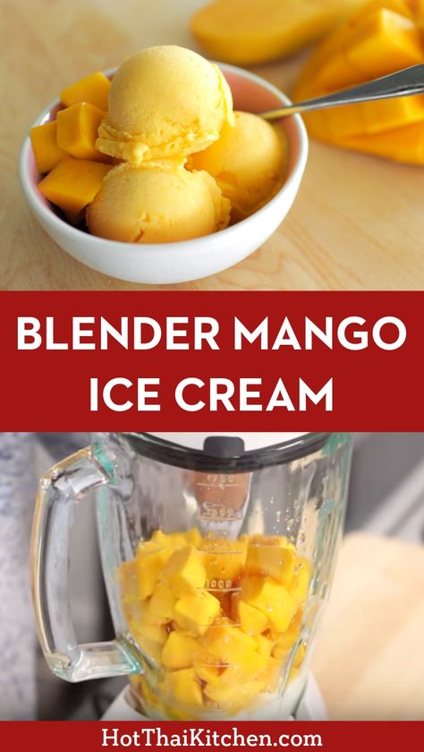 Make mango ice cream in just minutes in your blender! This recipe is packed full of fresh mango, with creaminess from greek yogurt. It’s the perfect healthy, refreshing summer dessert! #mangoicecream #blendericecream #summerdessert Ice Cream In A Blender, Mango Ice Cream Recipe, Hemgjord Glass, Mango Desserts, Blender Ice Cream, Mango Dessert Recipes, Mango Dessert, Mango Ice Cream, Homemade Ice Cream Recipes