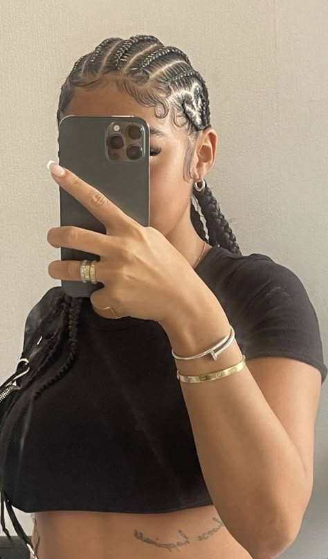 Long Corn Row Braids Black Women, Baddie Cornrow Hairstyles, 4 Corn Row Braids, Cornrows With Individuals In Back, Cute Natural Cornrow Hairstyles, Straight Back Boho Cornrows, Cornrows With Edges, 8 Cornrows Braids Straight Back, Stitch Braids Straight Back