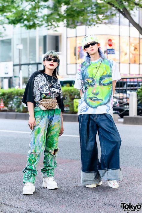 Baggy Grunge Style, Cyberpunk Streetwear, Tokyo Harajuku, Calvin Klein Boxers, Bizarre Fashion, Harajuku Street Style, Buffalo London, Painted Sneakers, Hand Painted Clothing