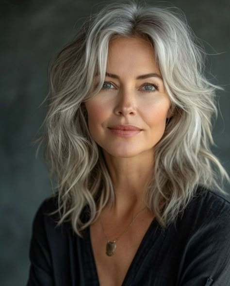 Medium Haircuts, Grey Hair Inspiration, Beautiful Gray Hair, Haircuts For Medium Hair, Medium Length Hair Cuts, Grey Hair, Hair Today, Great Hair, Beach Waves