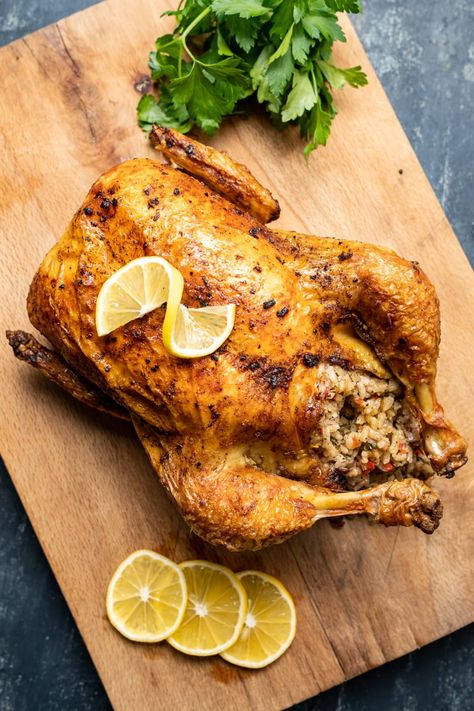 Chicken Recipes Oven, Whole Chicken Recipes Oven, Roast Chicken And Rice, Rice Stuffing, Cooking Whole Chicken, Oven Chicken Recipes, Whole Chicken Recipes, Special Occasion Food, Whole Roasted Chicken