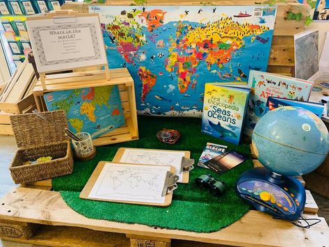 Maps Eyfs, Hessian Classroom, Continuous Provision Eyfs, Geography Display, Continuous Provision Year 1, Year 1 Classroom, Plants Classroom, Reception Classroom, Science Area