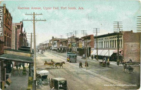 Fort Smith, Arkansas Garrison Avenue, Upper End street view vintage postcard, historic photo Fort Smith Arkansas, Arkansas Travel, Cityscape Photography, Fort Smith, Picture Postcards, Local History, Street Scenes, Vintage Postcard, Early 1900s